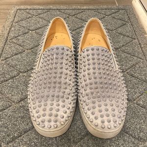 Christian Louboutin Studded Gray Slip-Ons